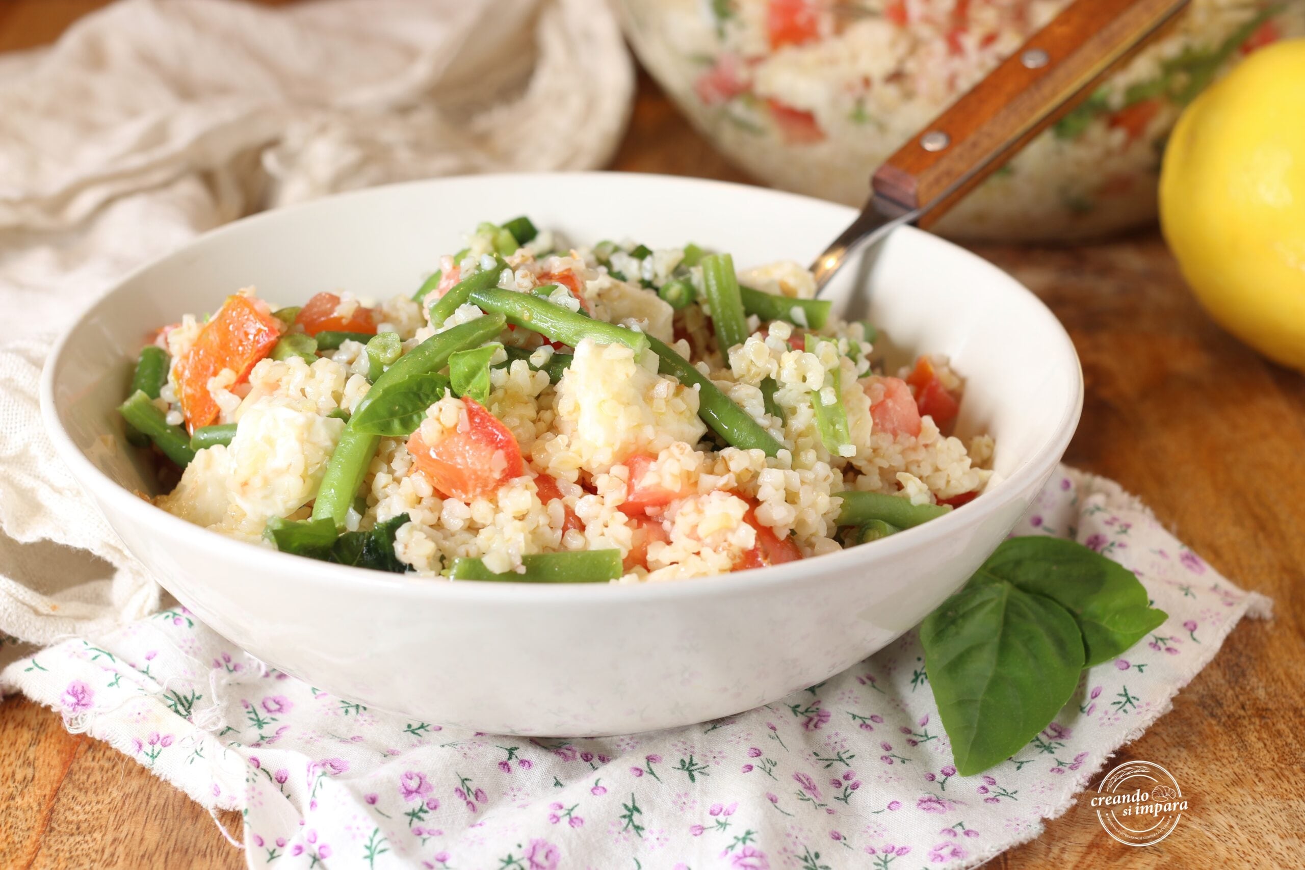 Boulgour avec haricots verts et mozzarella