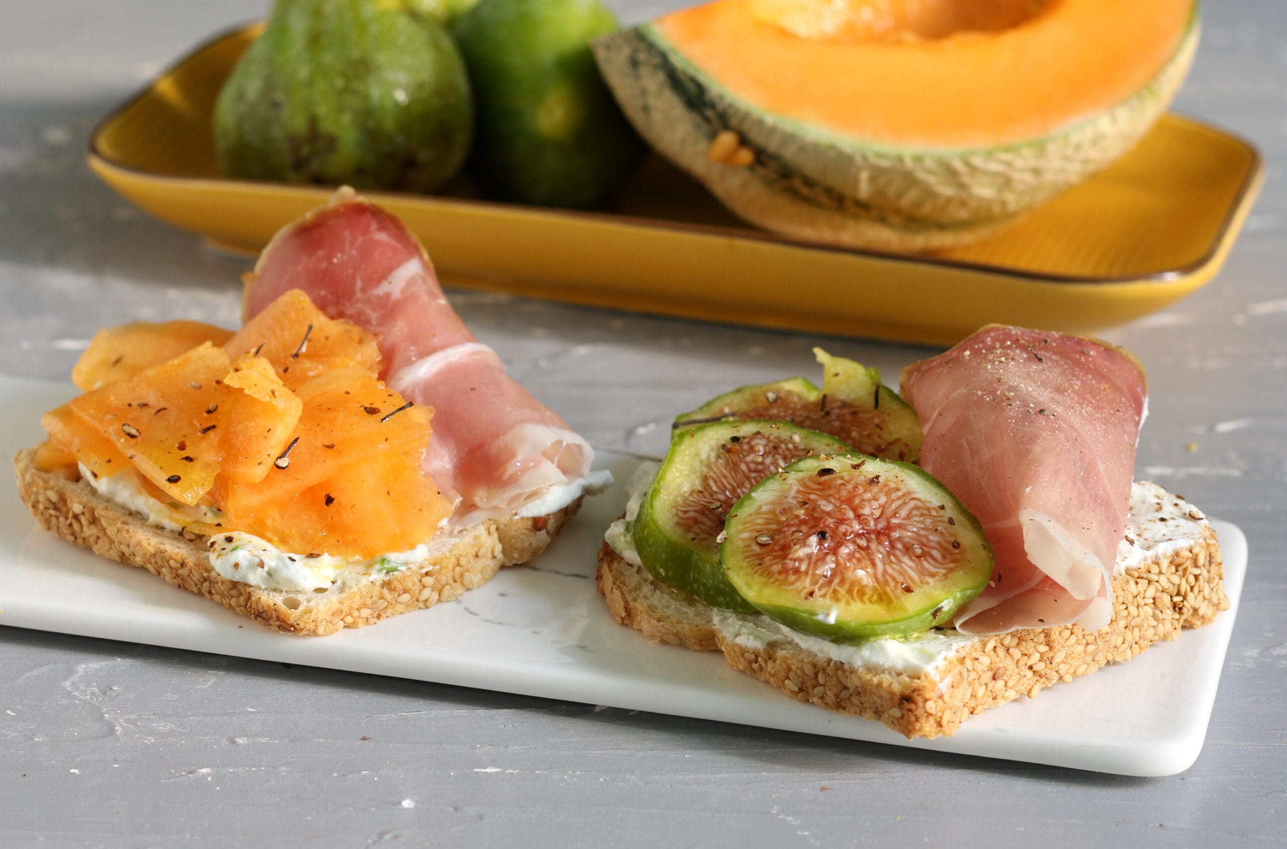 Crostini jambon figues et melon