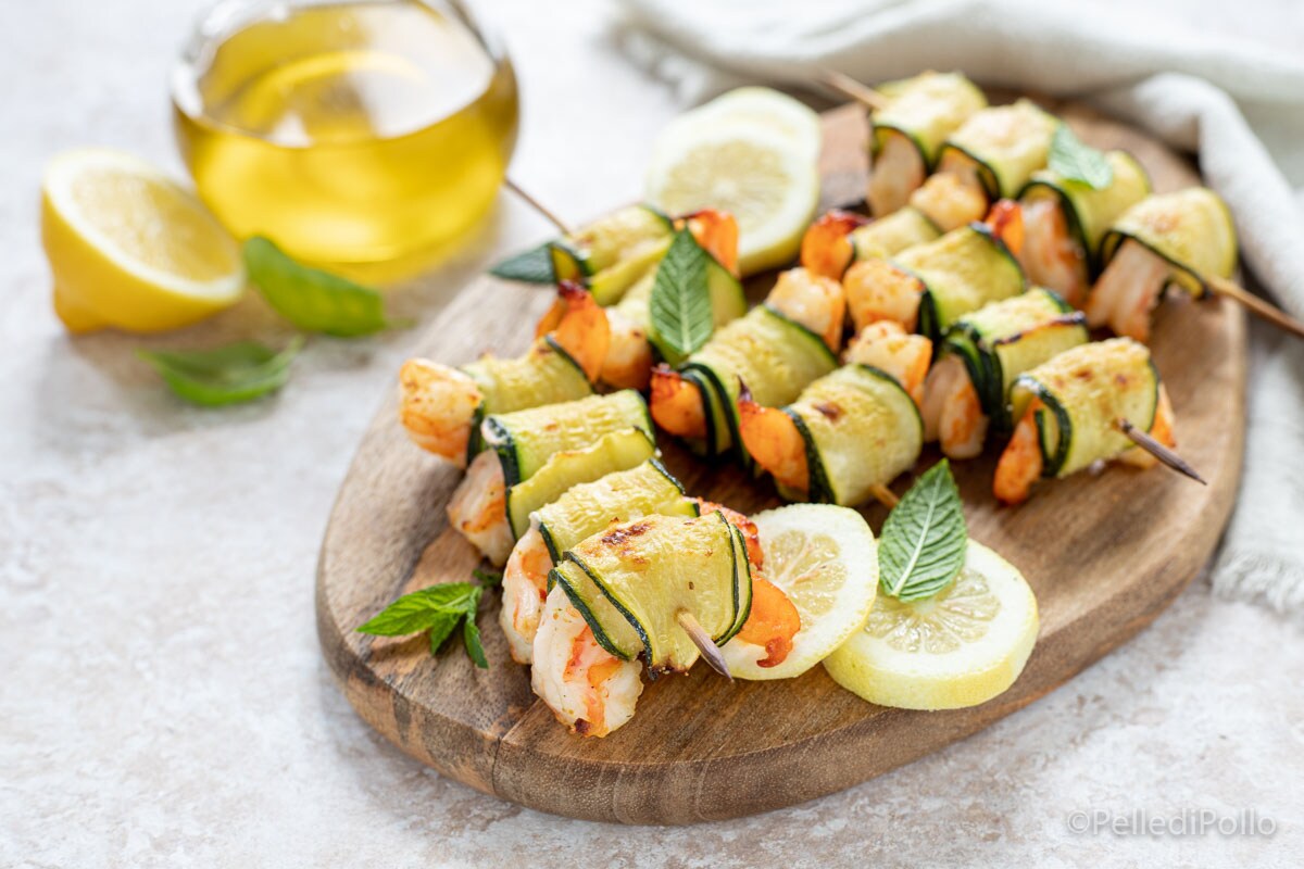 Brochettes de crevettes et courgettes