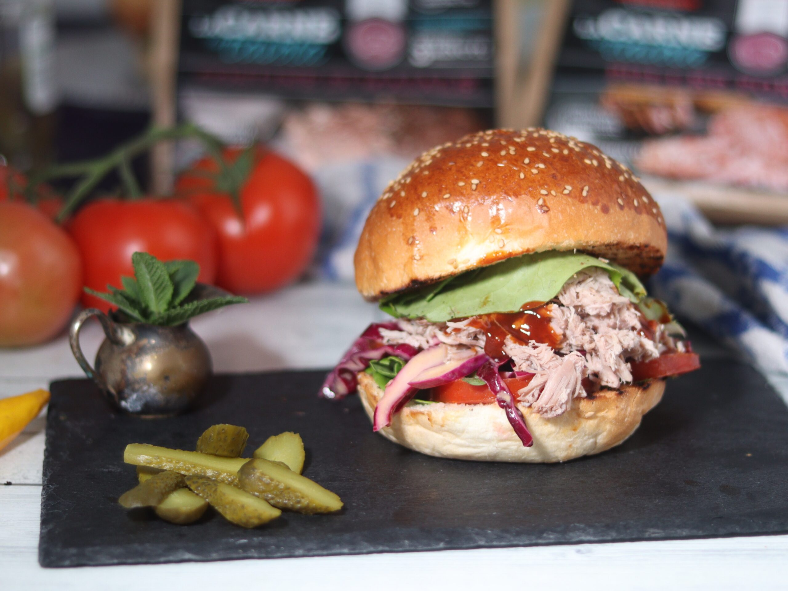 Burger de porc effiloché