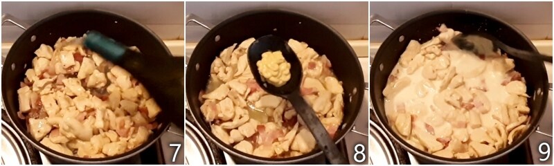 c. ajouter la moutarde et la crème fraîche liquide