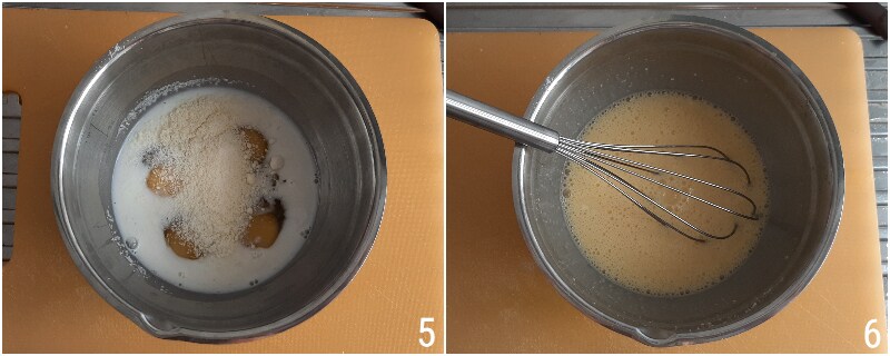 c. battre les œufs avec le pecorino pour l'omelette aux courgettes et à la menthe