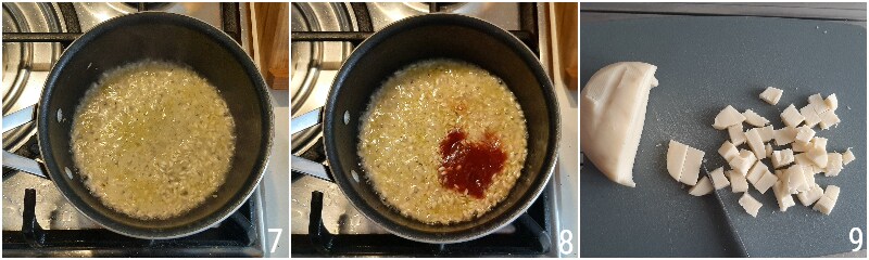 c. déglacer le risotto aux aubergines avec du bouillon de légumes