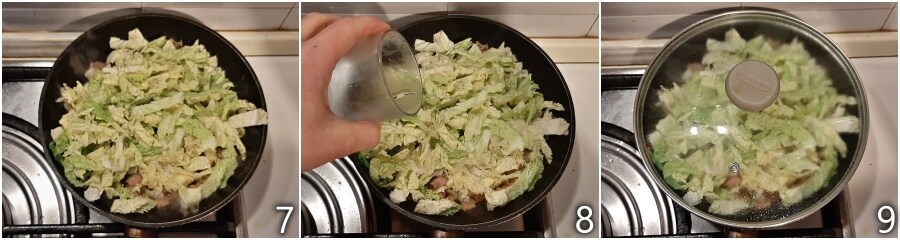 c. étuver le chou frisé avec la saucisse