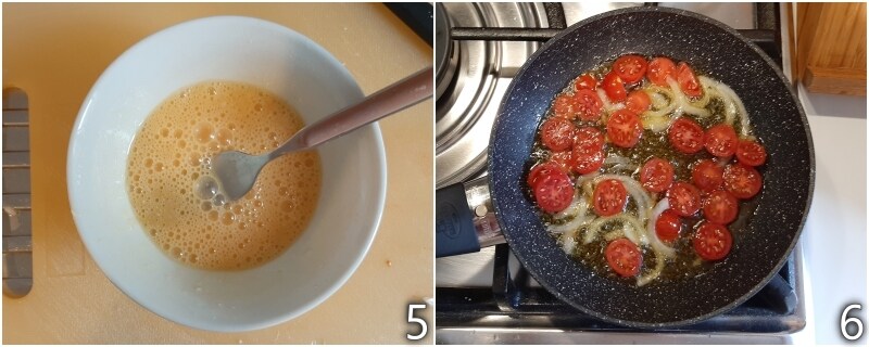 c. faire fondre les tomates cerise et l'oignon dans la poêle