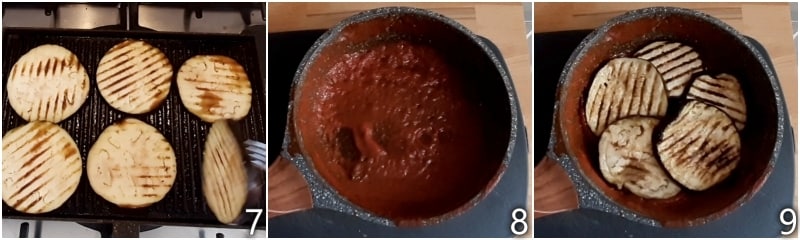 c. faire la première couche d'aubergines à la poêle