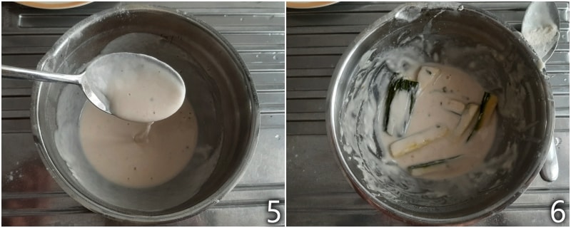 c. tremper les courgettes dans la pâte