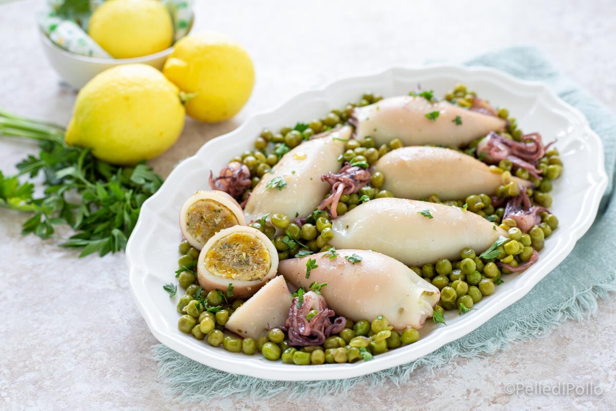 Calamars farcis aux petits pois