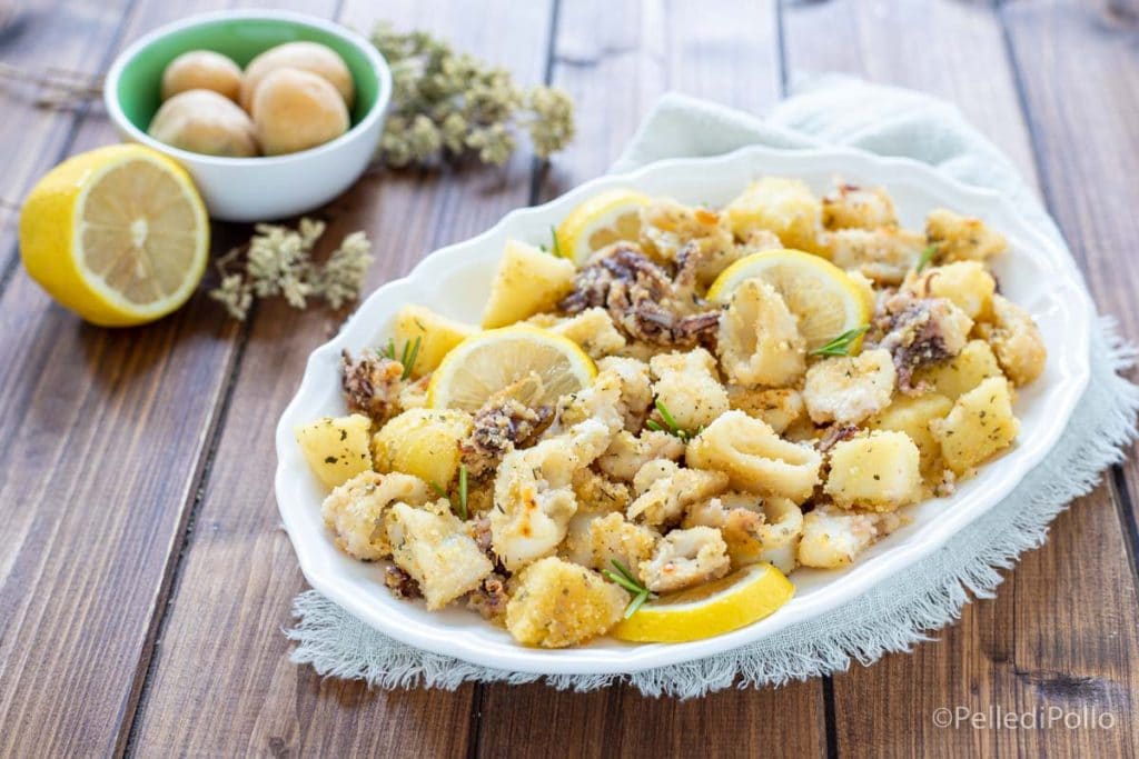calamars et pommes de terre gratinés