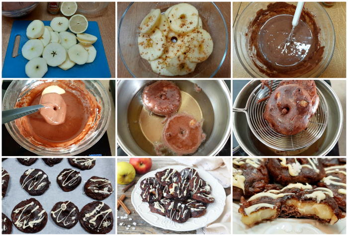 Tranches de pommes en pâte à frire au cacao et chocolat