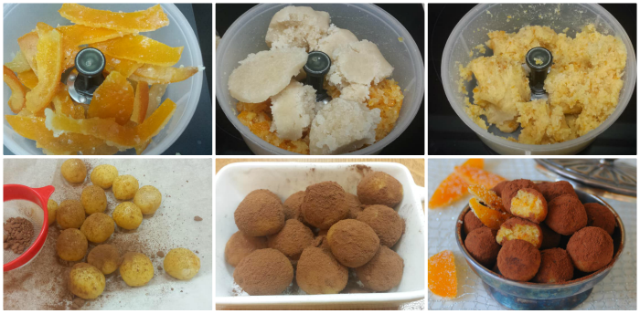 Truffes à la pâte d'amande et oranges confites