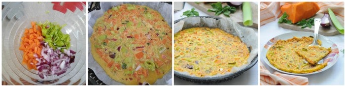 Omelette légère à la courge et poireau