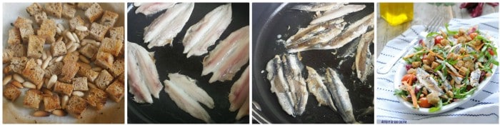Anchois sur salade mixte et croûtons