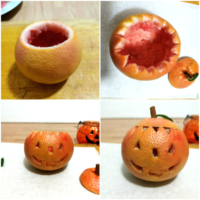 dessert de pamplemousse en forme de citrouille