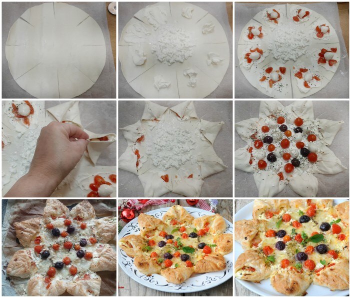 Étoile de pâte feuilletée salée aux tomates cerises et olives