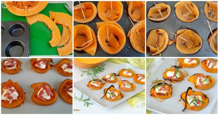 Tranches de potiron roulées avec du fromage et du speck