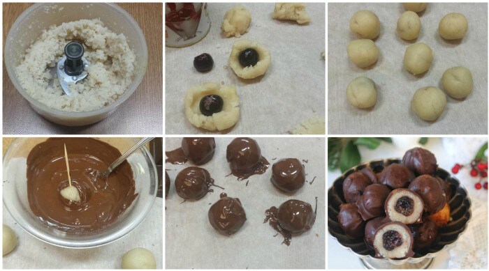 Chocolats à la pâte d'amande et aux griottes