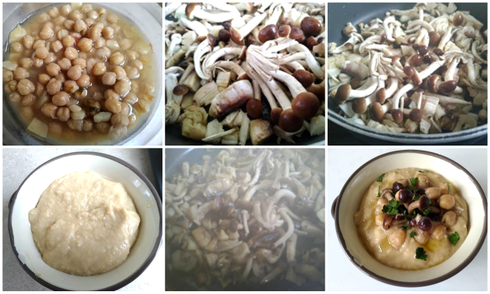 Crème de pois chiches aux champignons de Paris