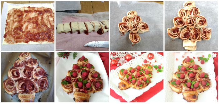 Arbre de roulés feuilletés aux framboises