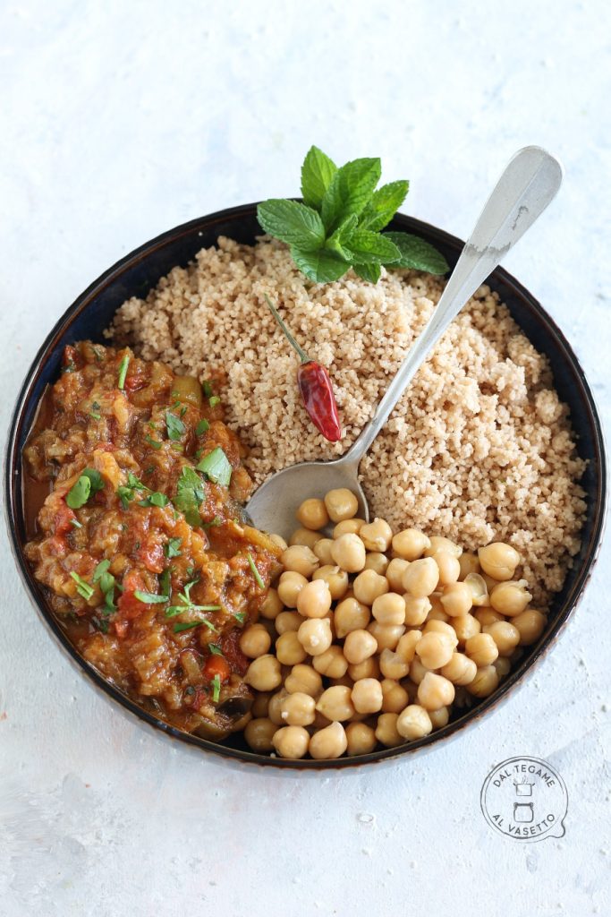 recette avec couscous complet pois chiches et pesto d'aubergines