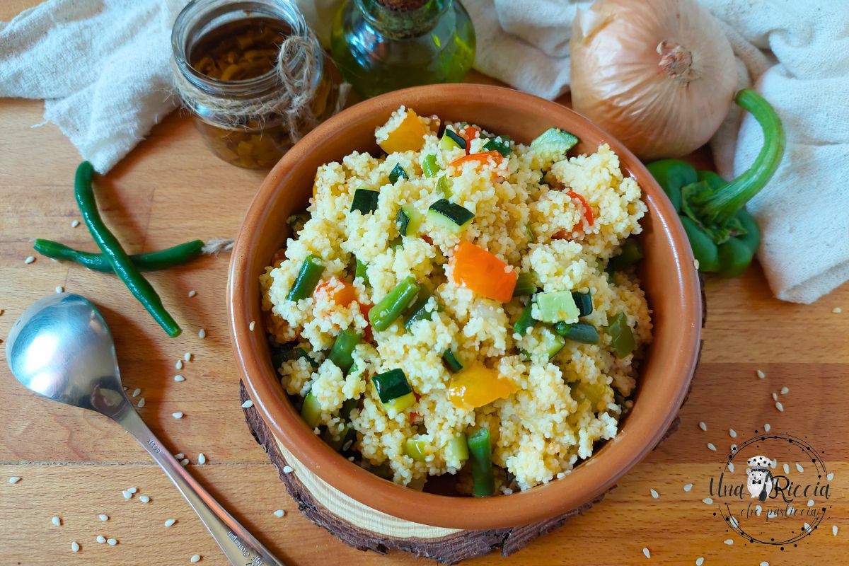 Couscous aux poivrons, courgettes et haricots verts