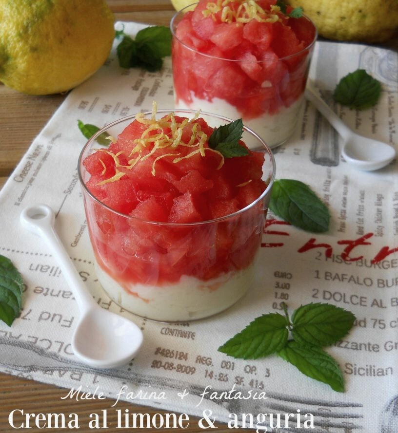 Dessert à la crème de citron et pastèque. Recette sans œufs