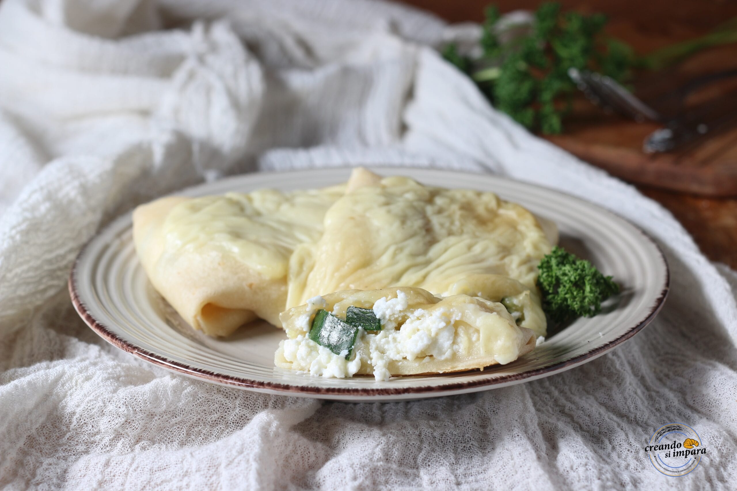Aumônières de crêpes à la ricotta et aux courgettes