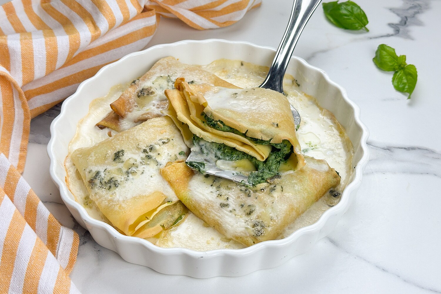 Crêpes ricotta et épinards gratinées avec gorgonzola