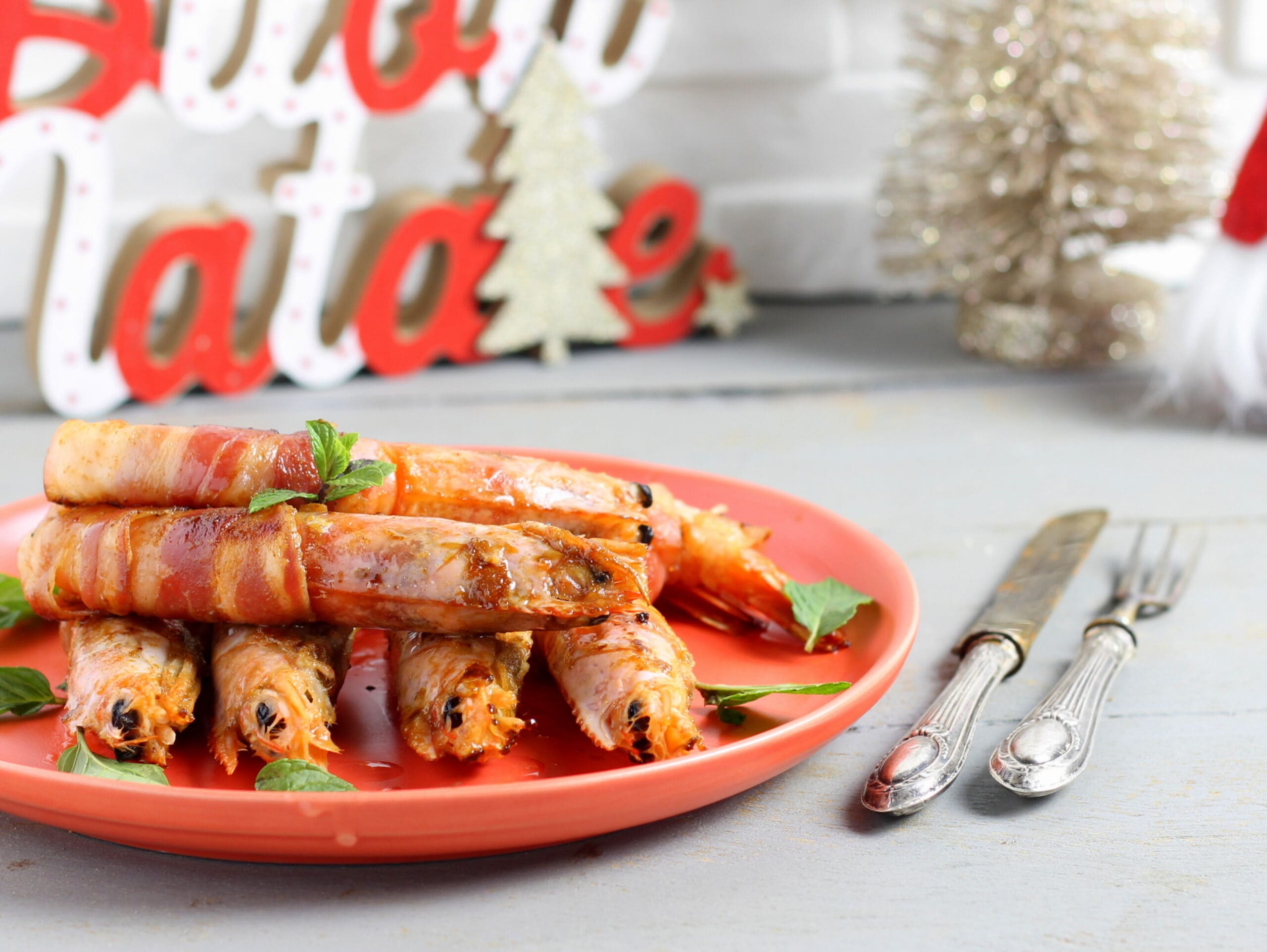 Crevettes géantes avec bacon sautés à la poêle