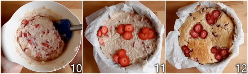 d. cuire le gâteau au yaourt à la noix de coco et fraises