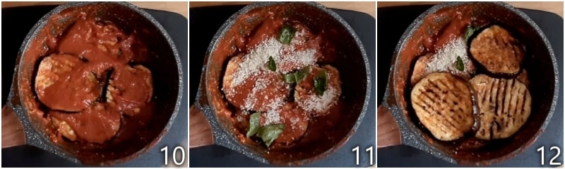 d. garnir la parmigiana avec la sauce tomate, basilic et parmesan