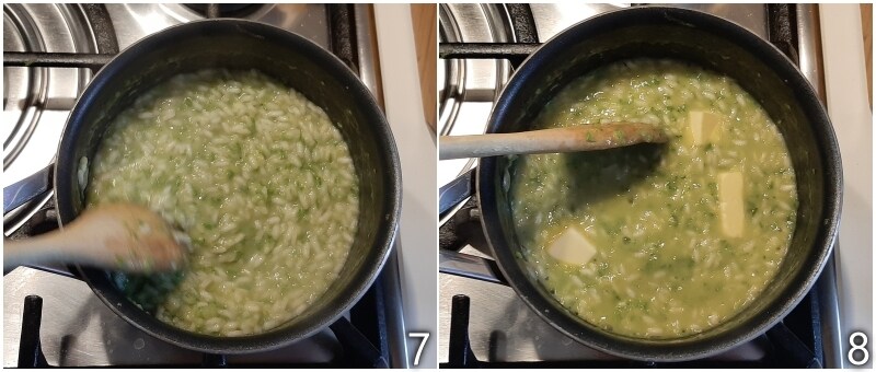 d. mélanger le risotto aux courgettes avec le beurre