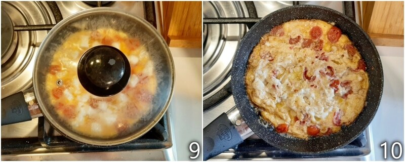 e. cuire l'omelette à la pizzaiola sans la retourner
