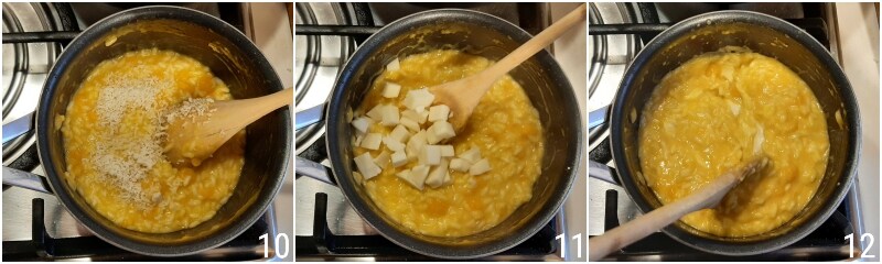 e. mantecare le risotto à la citrouille avec beurre et provola