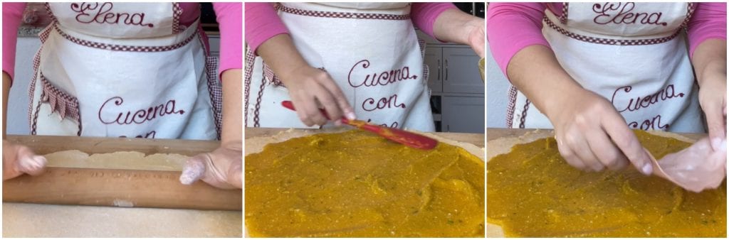 Roulés de lasagnes au potiron et à la mortadelle