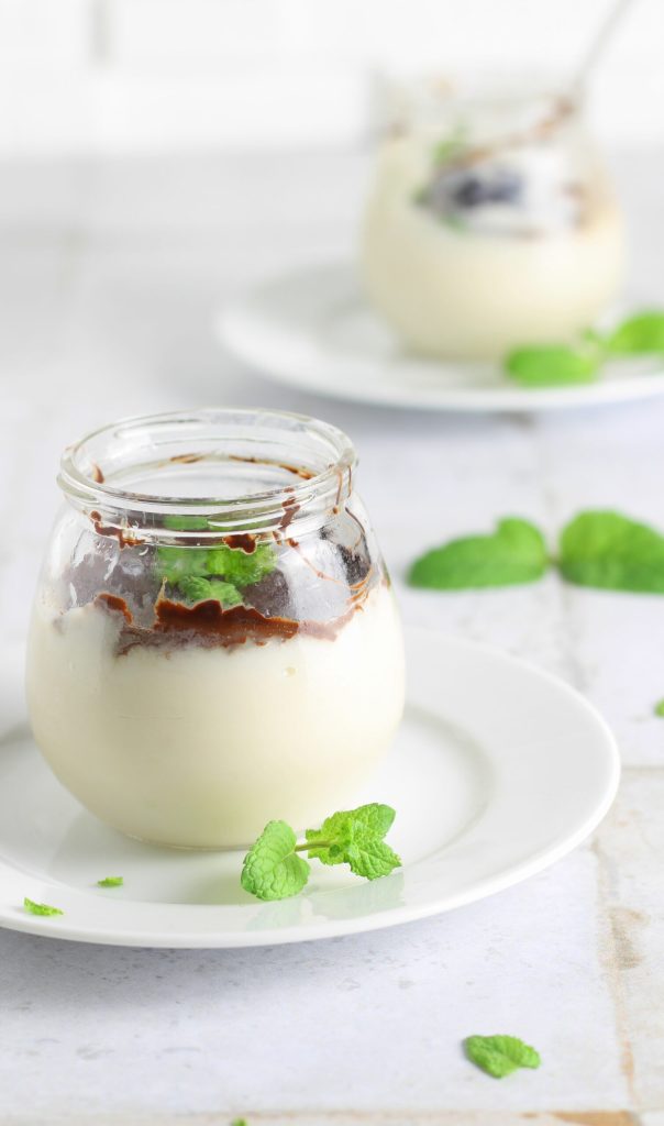 Flan de soja à la menthe et au chocolat