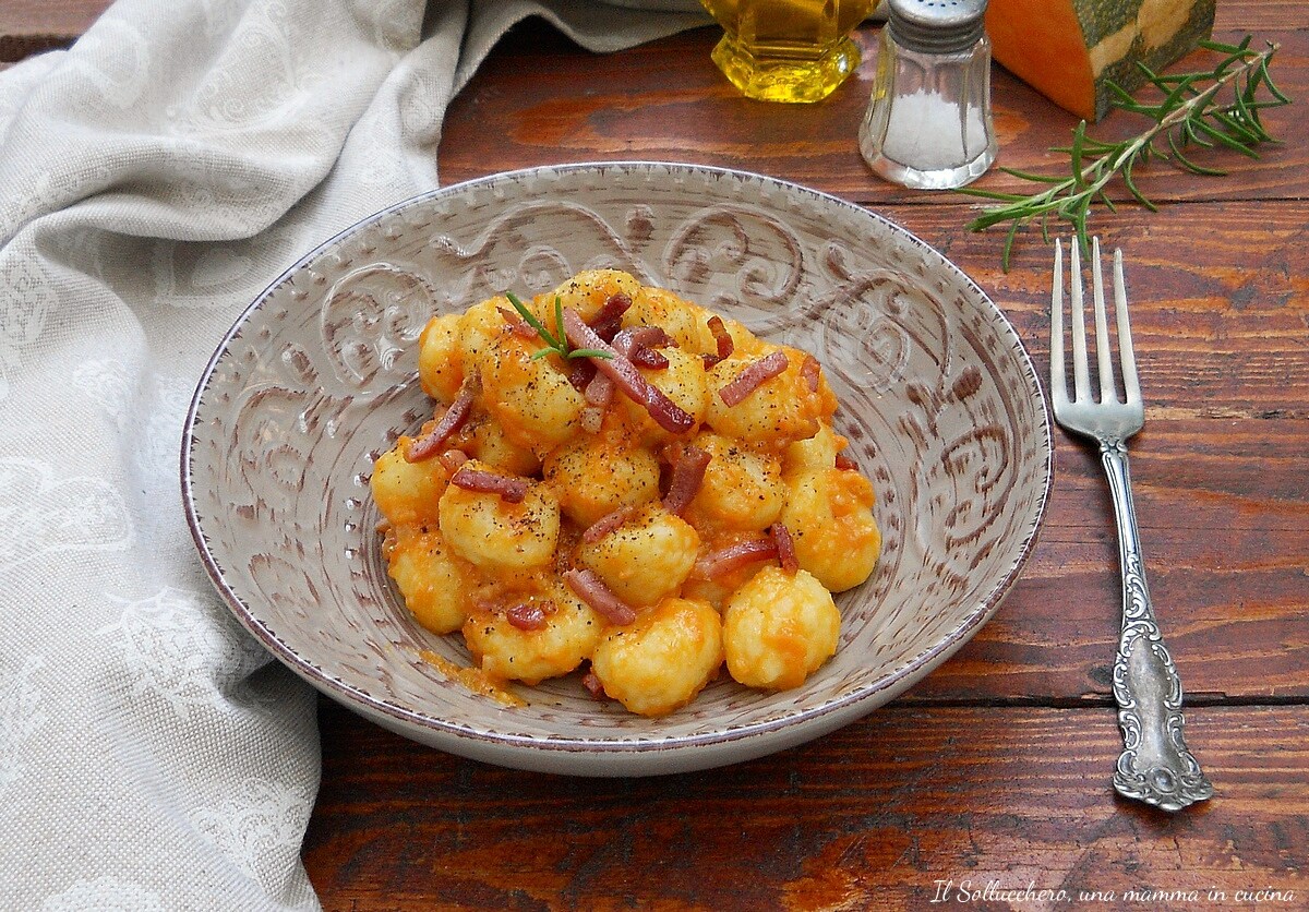 Gnocchis avec crème de potiron et speck