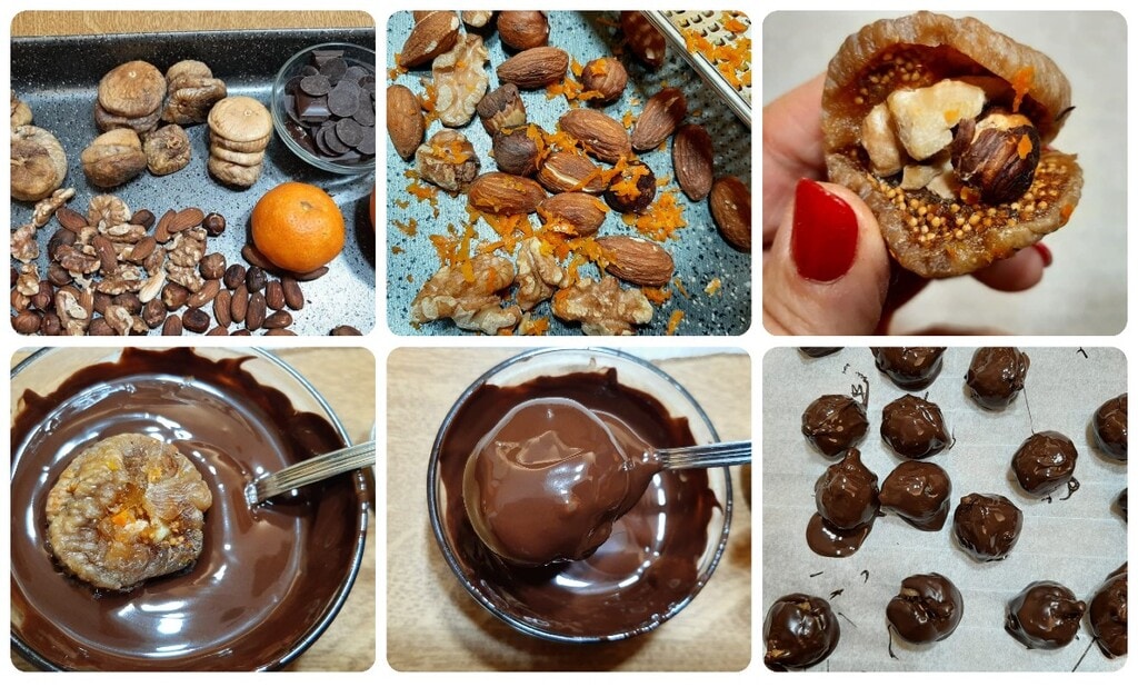 Figues sèches farcies de fruits secs enrobées de chocolat