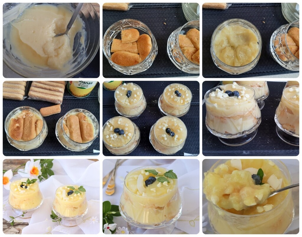 Coupe à l'ananas avec crème au citron et biscuits à la cuillère