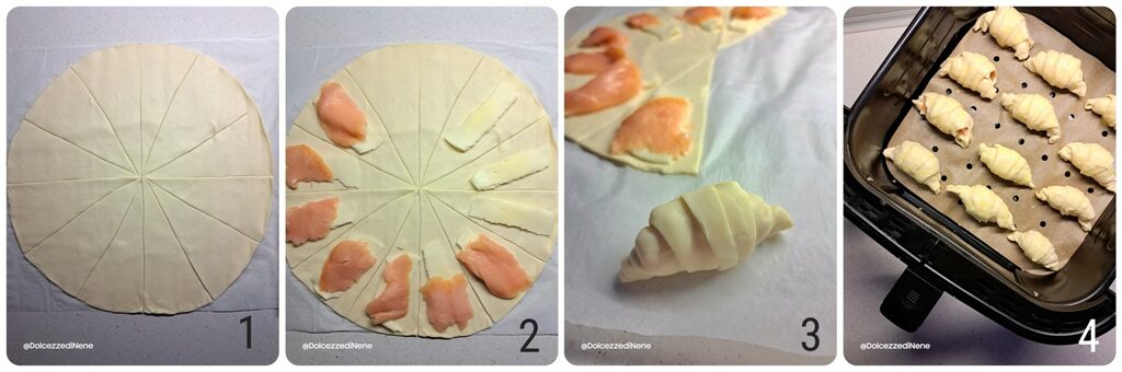 croissants de pâte feuilletée au saumon dans une friteuse à air