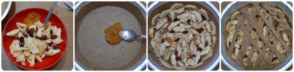 Tarte complète aux pommes, raisins secs et pignons