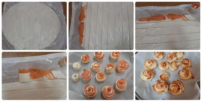 Roses feuilletées au saumon et fromage