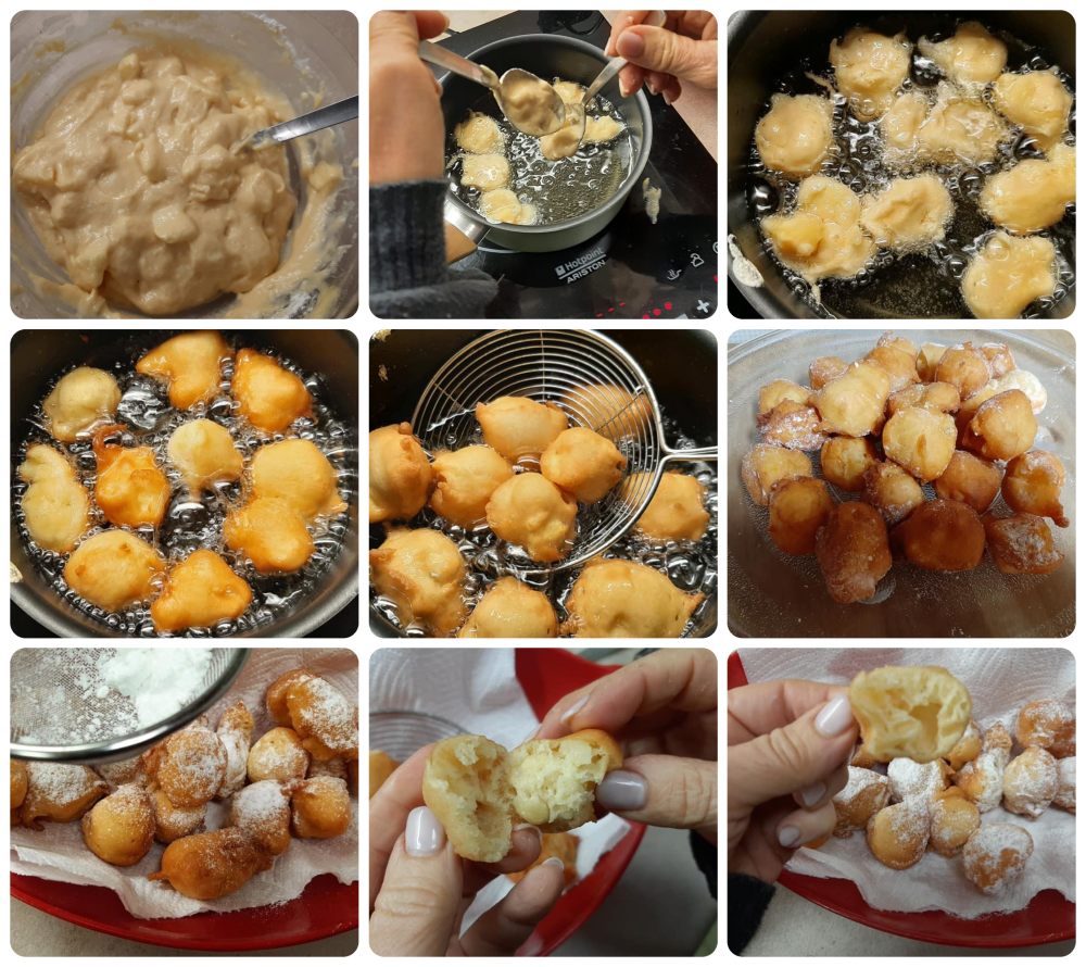 beignets sucrés aux poires et yaourt au rhum