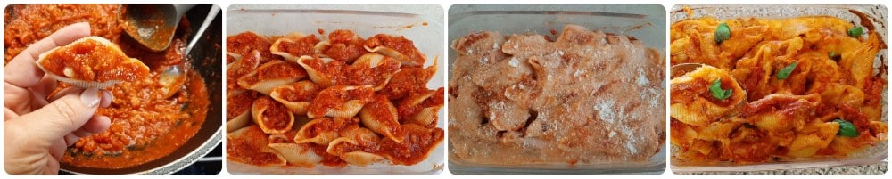 conchiglioni farcis avec ragù de viande et béchamel