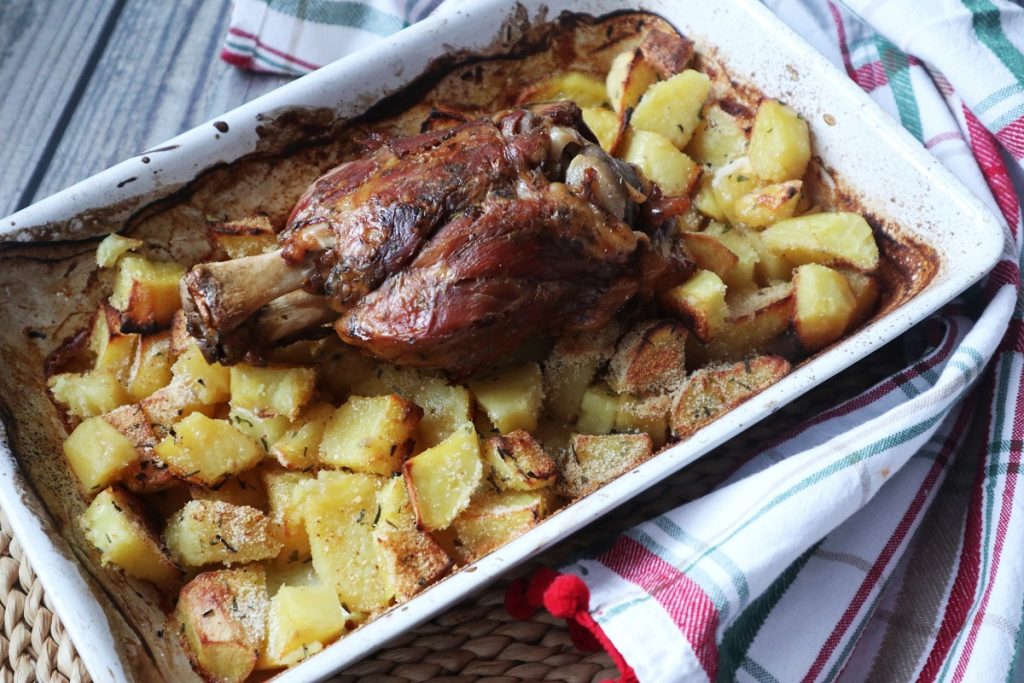 jarret et pommes de terre sablées à la bière