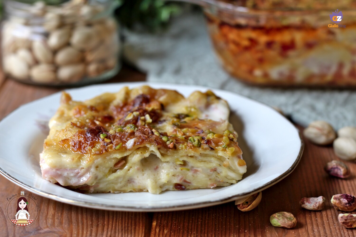 Lasagnes aux pistaches avec mortadelle et burrata