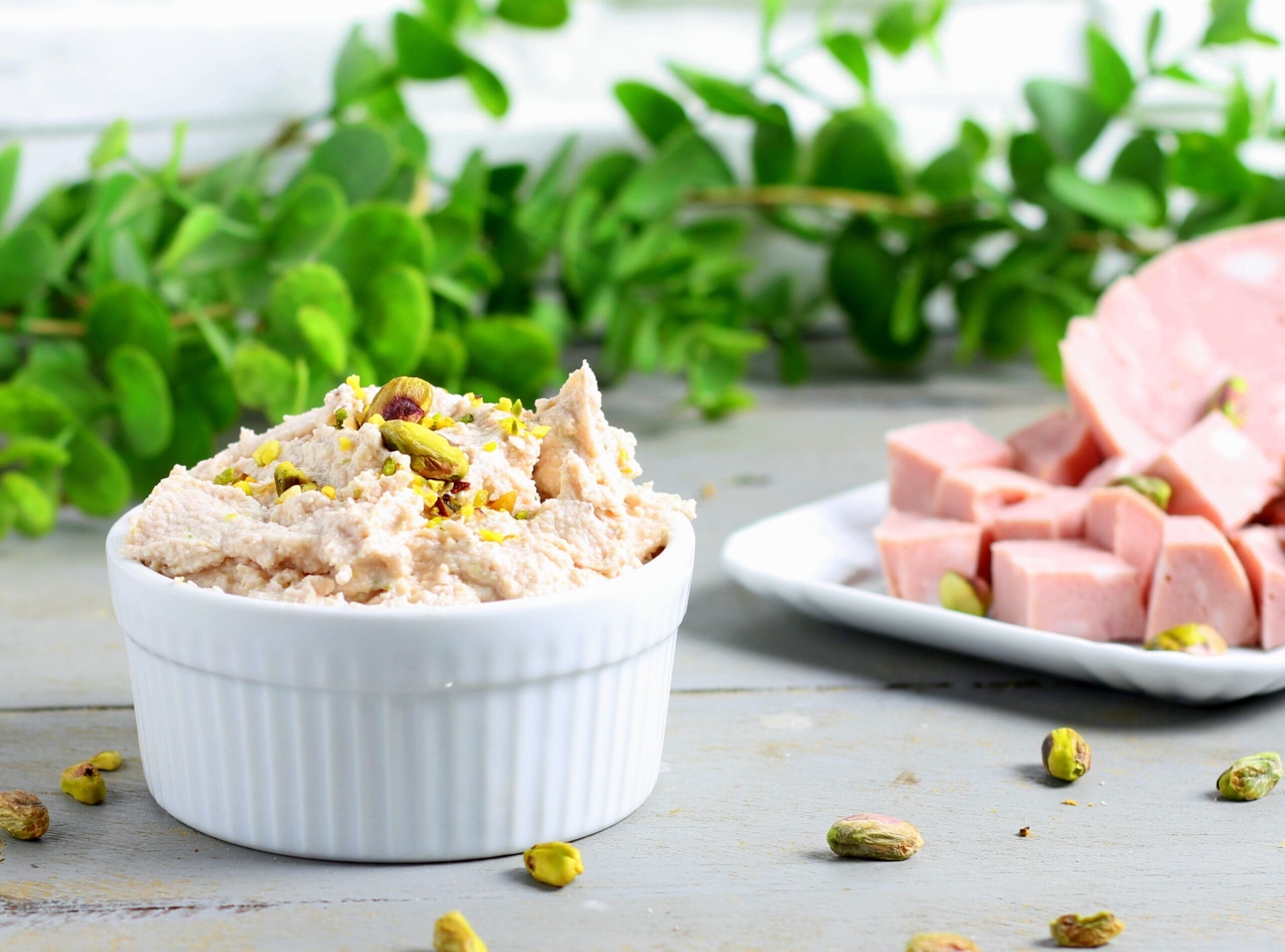 Pâté de mortadelle, yaourt et pistaches