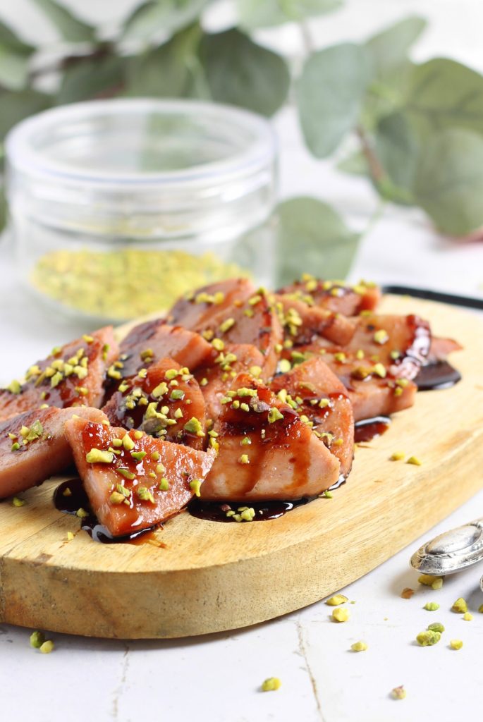 Mortadelle grillée vinaigre et pistaches