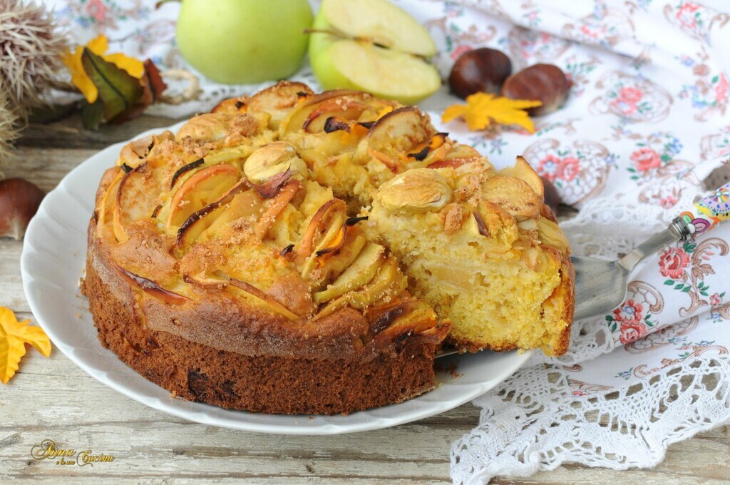 Gâteau aux pommes avec potiron et châtaignes