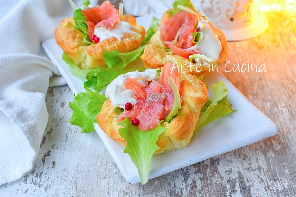 Paniers de feuilleté saumon et stracchino